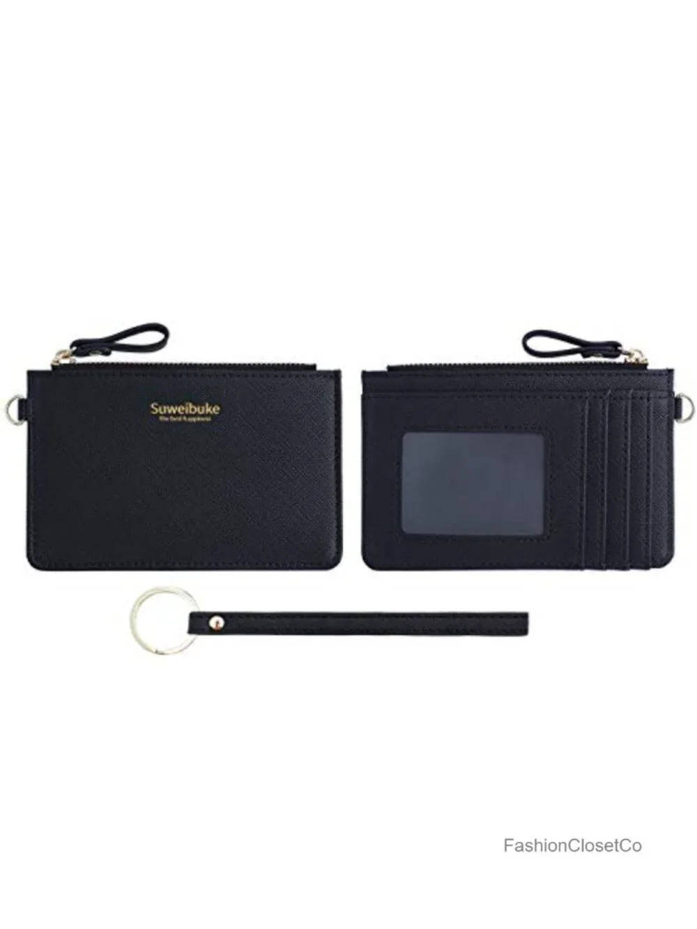 Slim RFID Blocking Card Case Wallet with Detachable Wristlet Keychain Faux